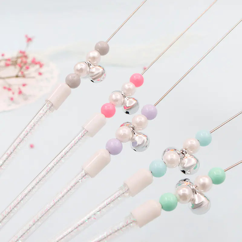 Colorful Pom Pom Cat Teaser Wand with Bell Toy